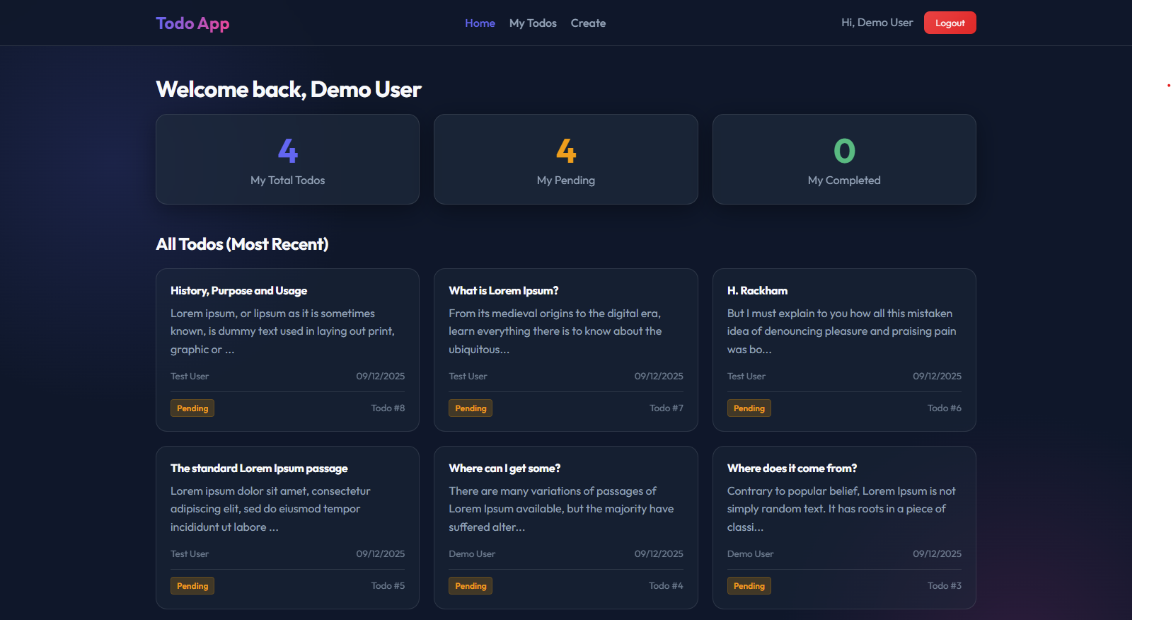 Todo App with user authentication, glassmorphism design and full CRUD